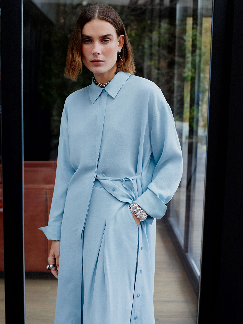 LCW Modest Mavi Oversize Kadın Gömlek Tunik