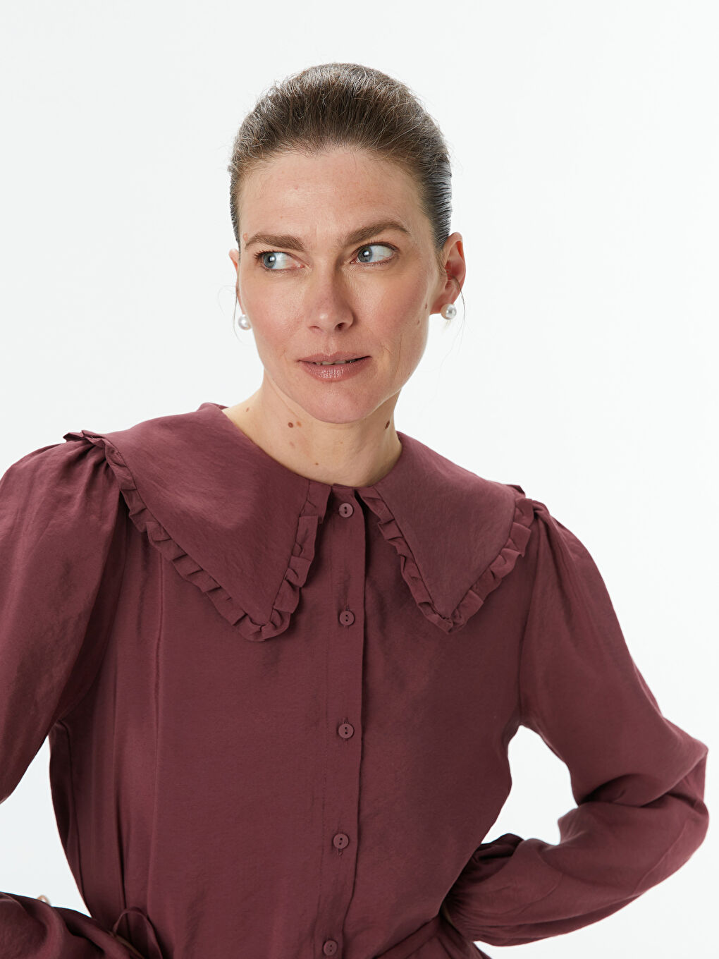 Mürdüm Bebe Yaka Modal Karışımlı Kadın Gömlek Tunik