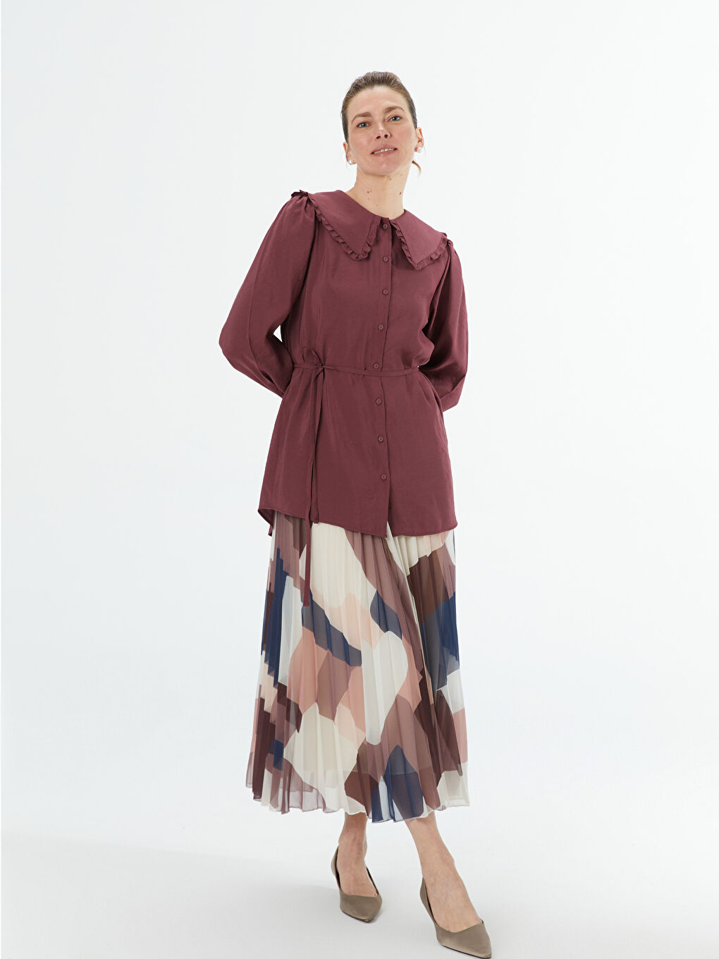 Mürdüm Bebe Yaka Modal Karışımlı Kadın Gömlek Tunik-1