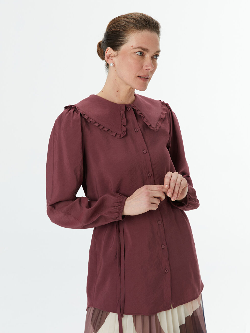 Mürdüm Bebe Yaka Modal Karışımlı Kadın Gömlek Tunik-3