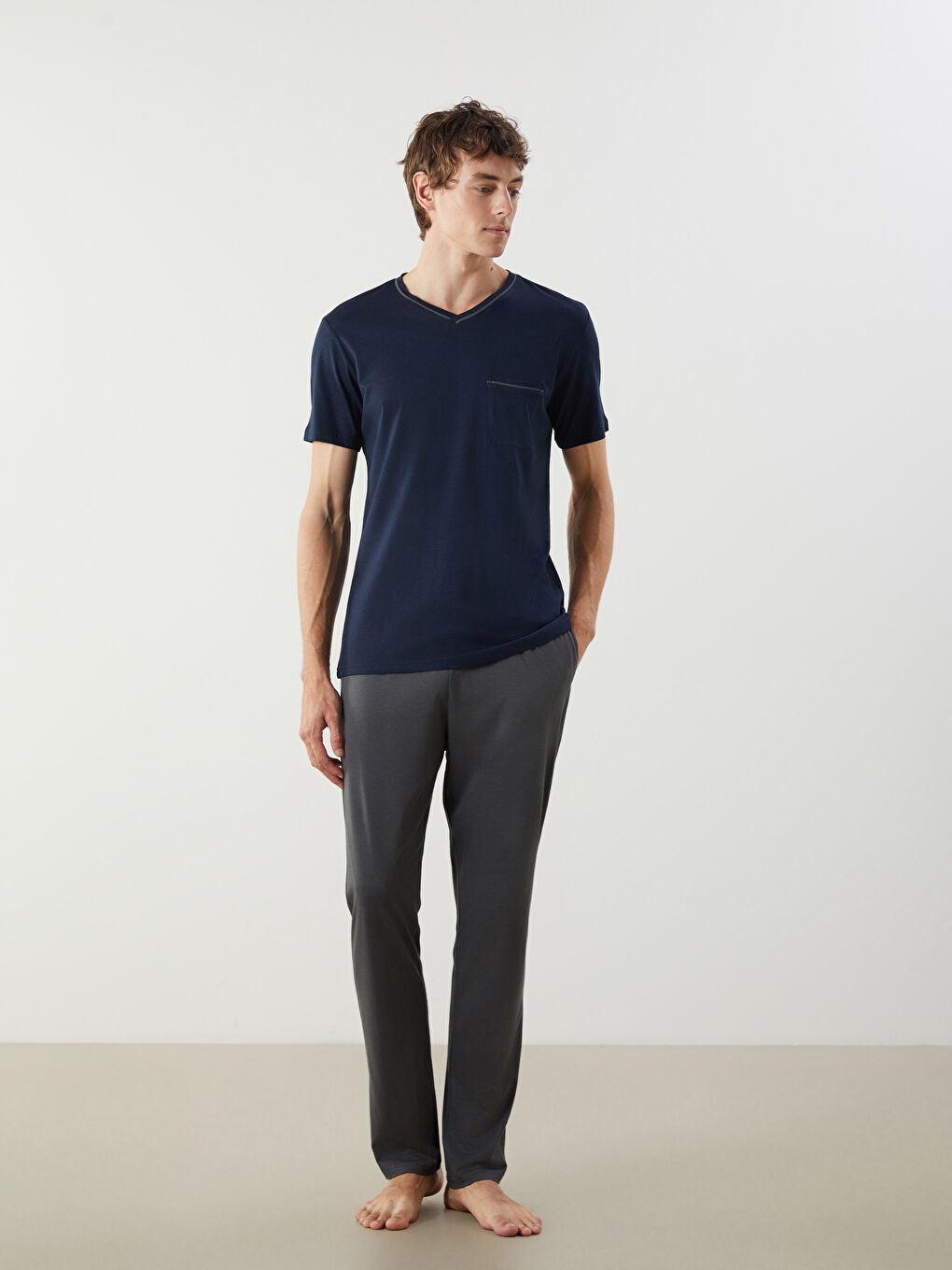 Lacivert Standart Kalıp Erkek Pijama Takımı