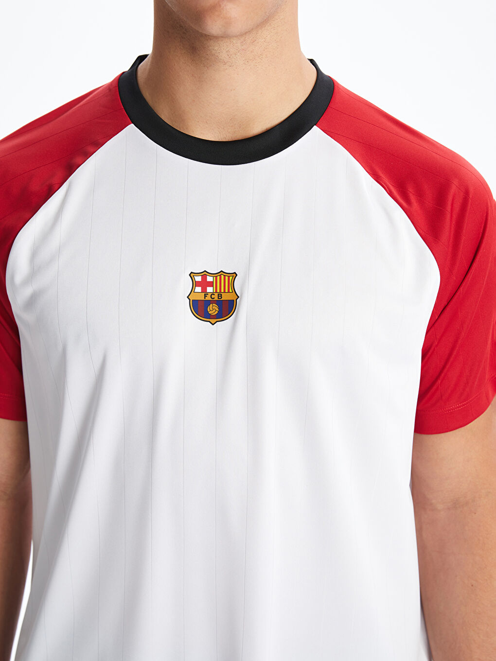 Beyaz Bisiklet Yaka Barcelona Baskılı Erkek Taraftar Tişört-2