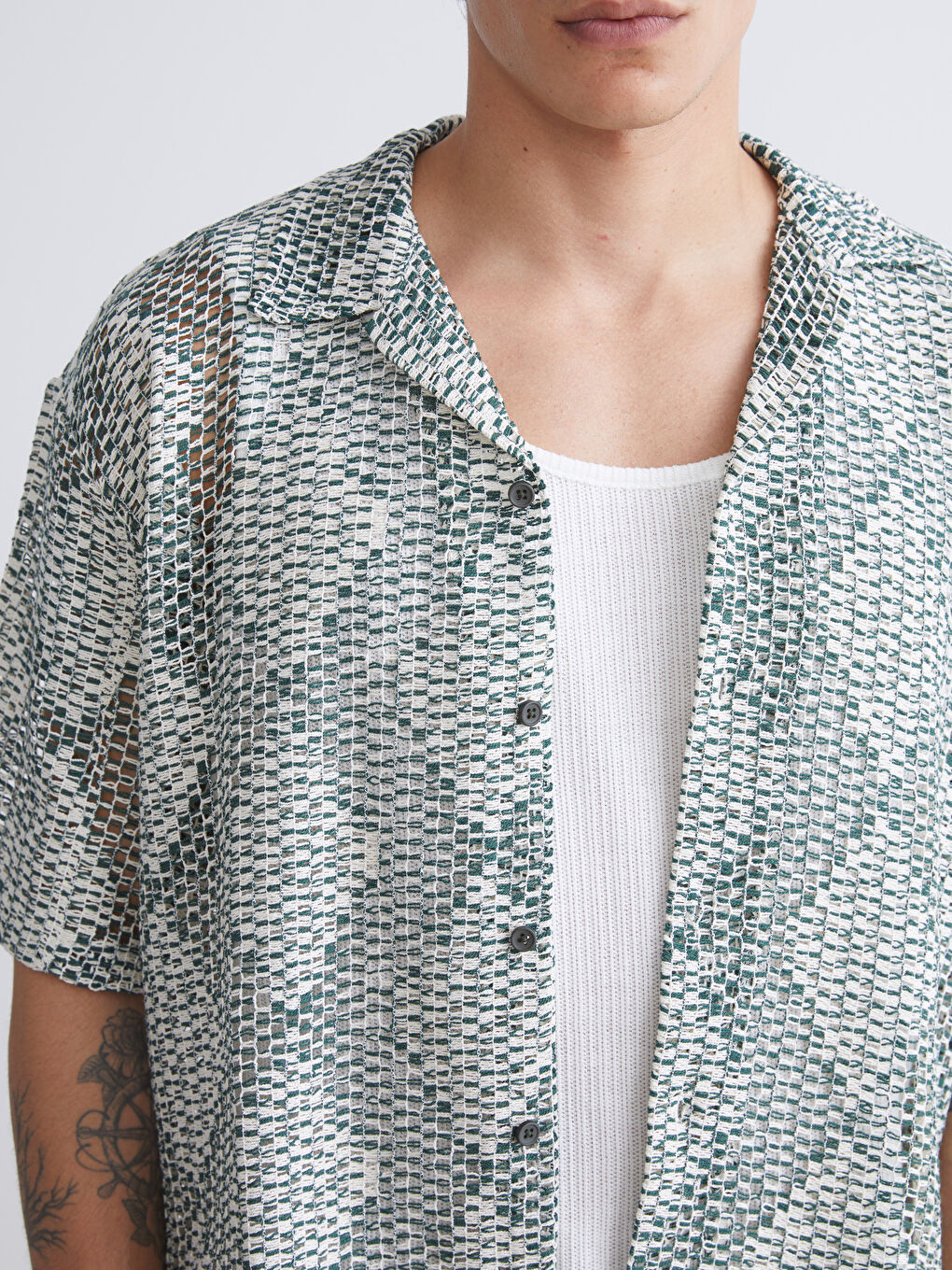 Yeşil Regular Fit Kısa Kollu Desenli Erkek Gömlek-4