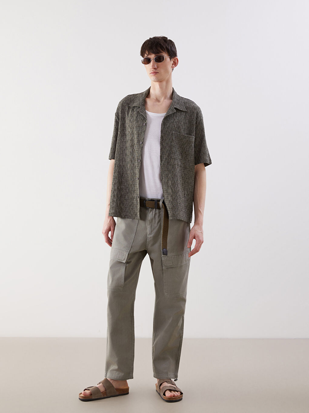 Yeşil Standart Kalıp Kısa Kollu Erkek Gömlek-1