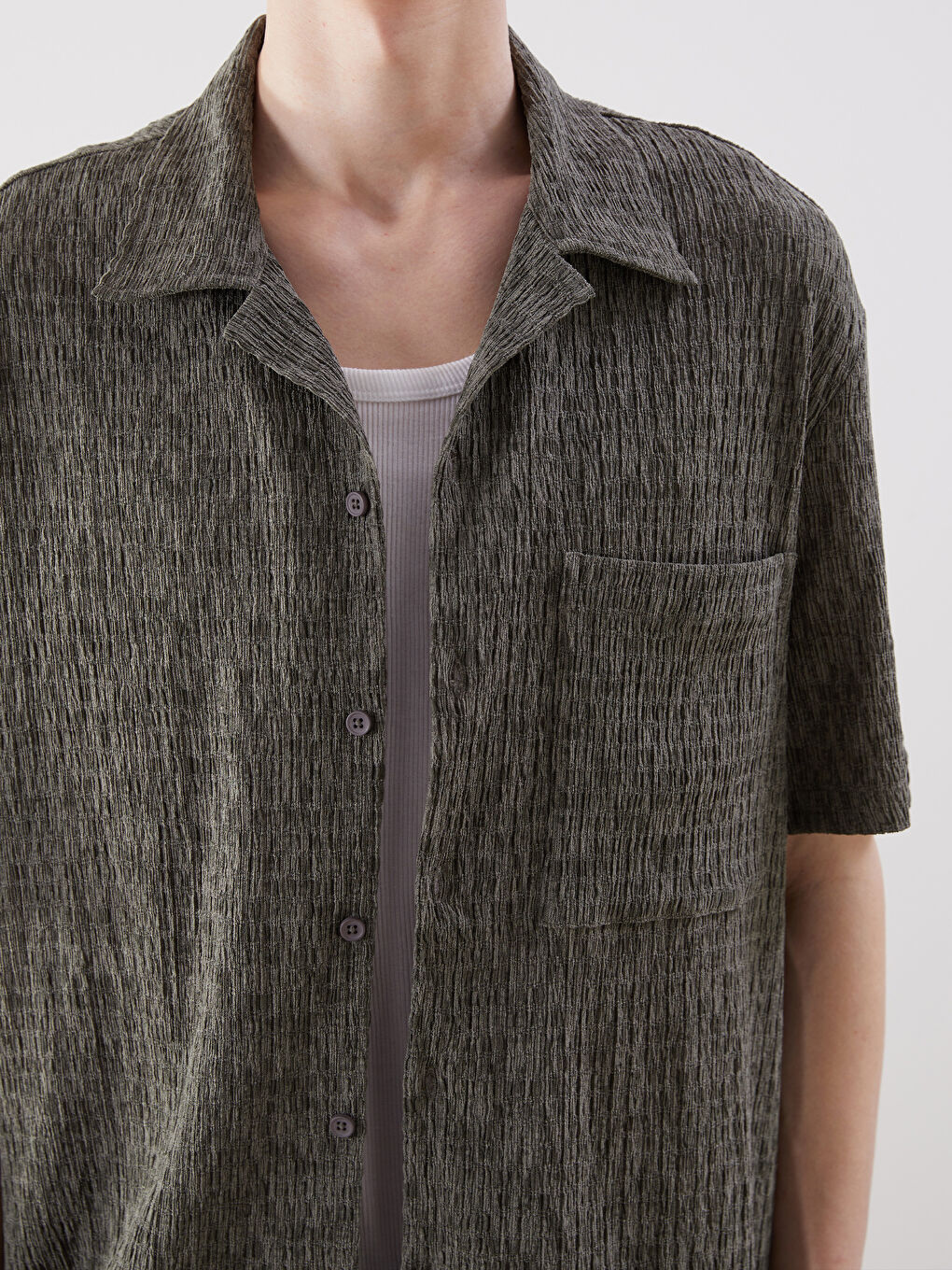 Yeşil Standart Kalıp Kısa Kollu Erkek Gömlek-2