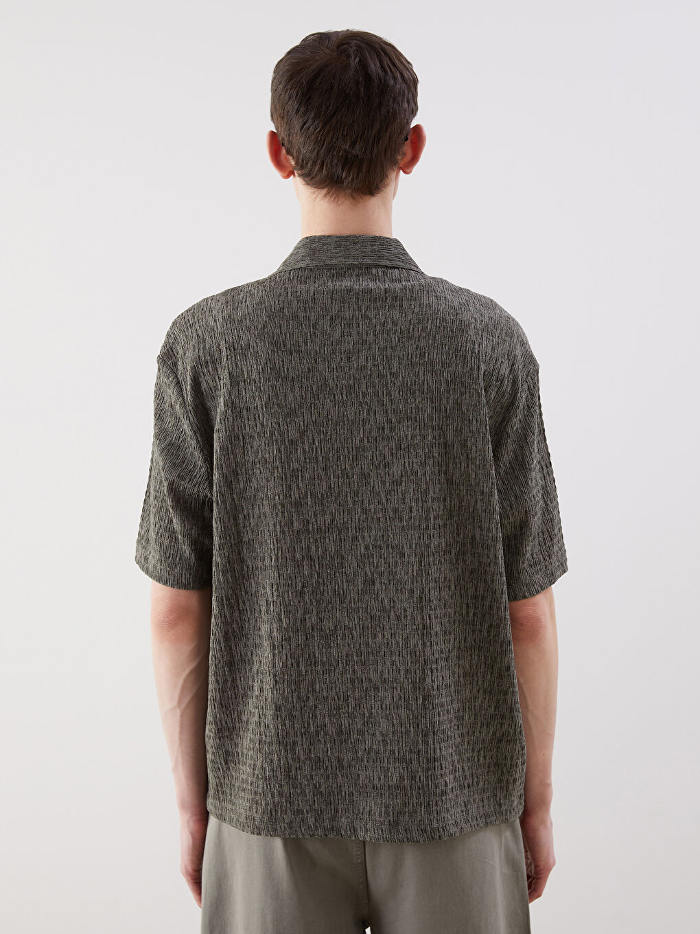 Yeşil Standart Kalıp Kısa Kollu Erkek Gömlek-3