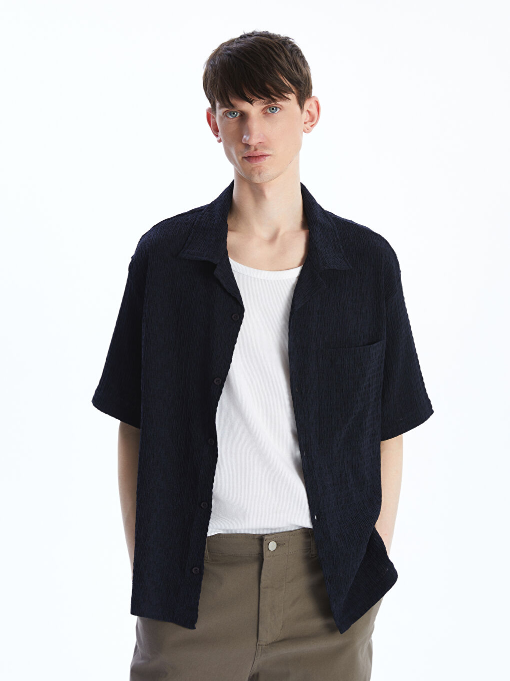 Antrasit Standart Kalıp Kısa Kollu Erkek Gömlek