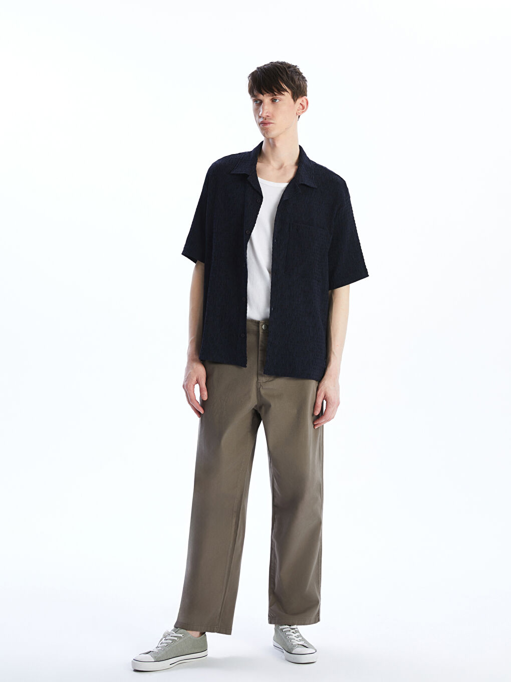 Antrasit Standart Kalıp Kısa Kollu Erkek Gömlek-1