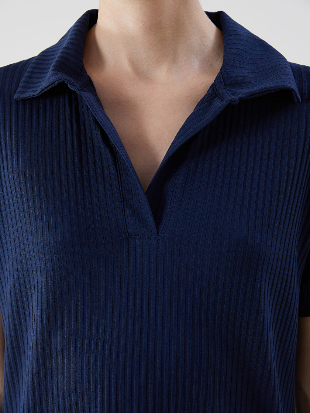 Polo Neck Textured Women'S T-Shirt -S5NP72Z8-D5J