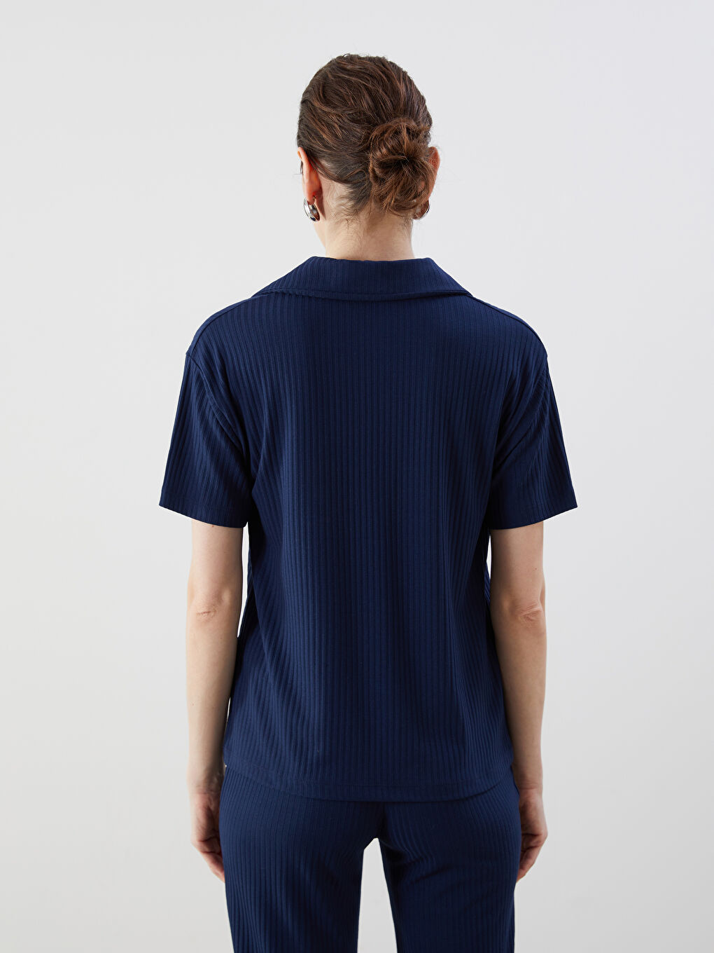 Polo Neck Textured Women'S T-Shirt -S5NP72Z8-D5J