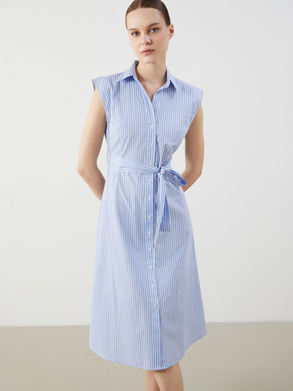 Waistband Striped Shirt Dress -S5NP73Z8-LEN
