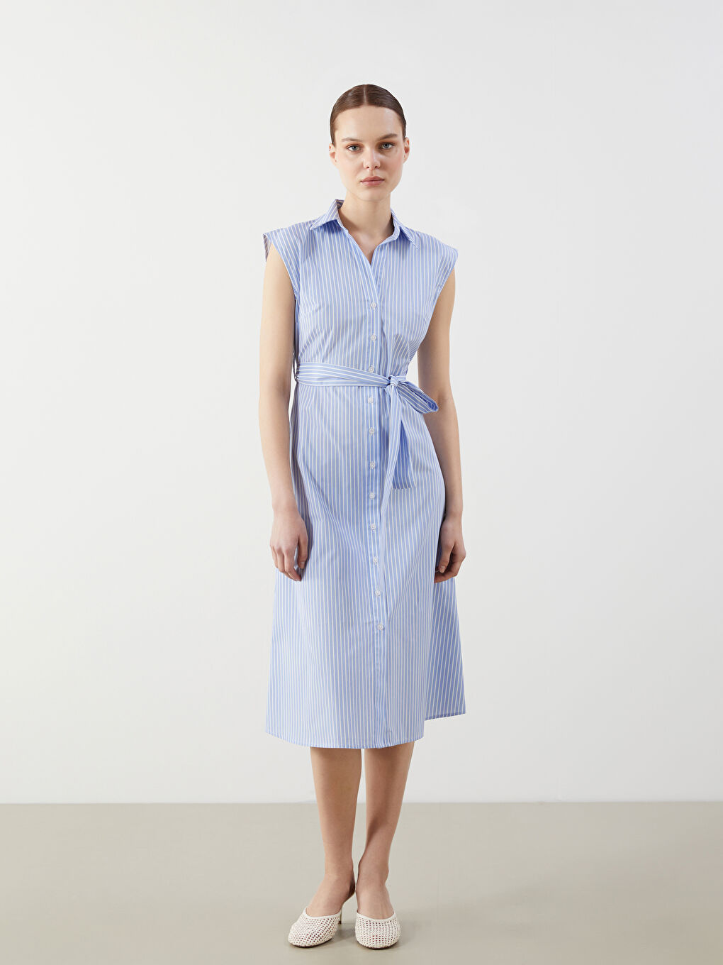 Waistband Striped Shirt Dress -S5NP73Z8-LEN