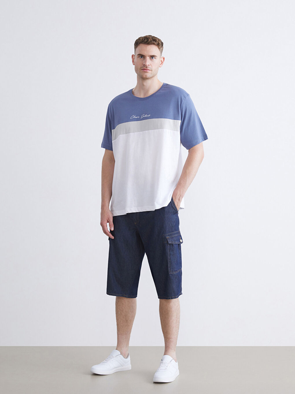 تي شيرت جيرسي بلوك الألوان بياقة دائرية للرجال-1