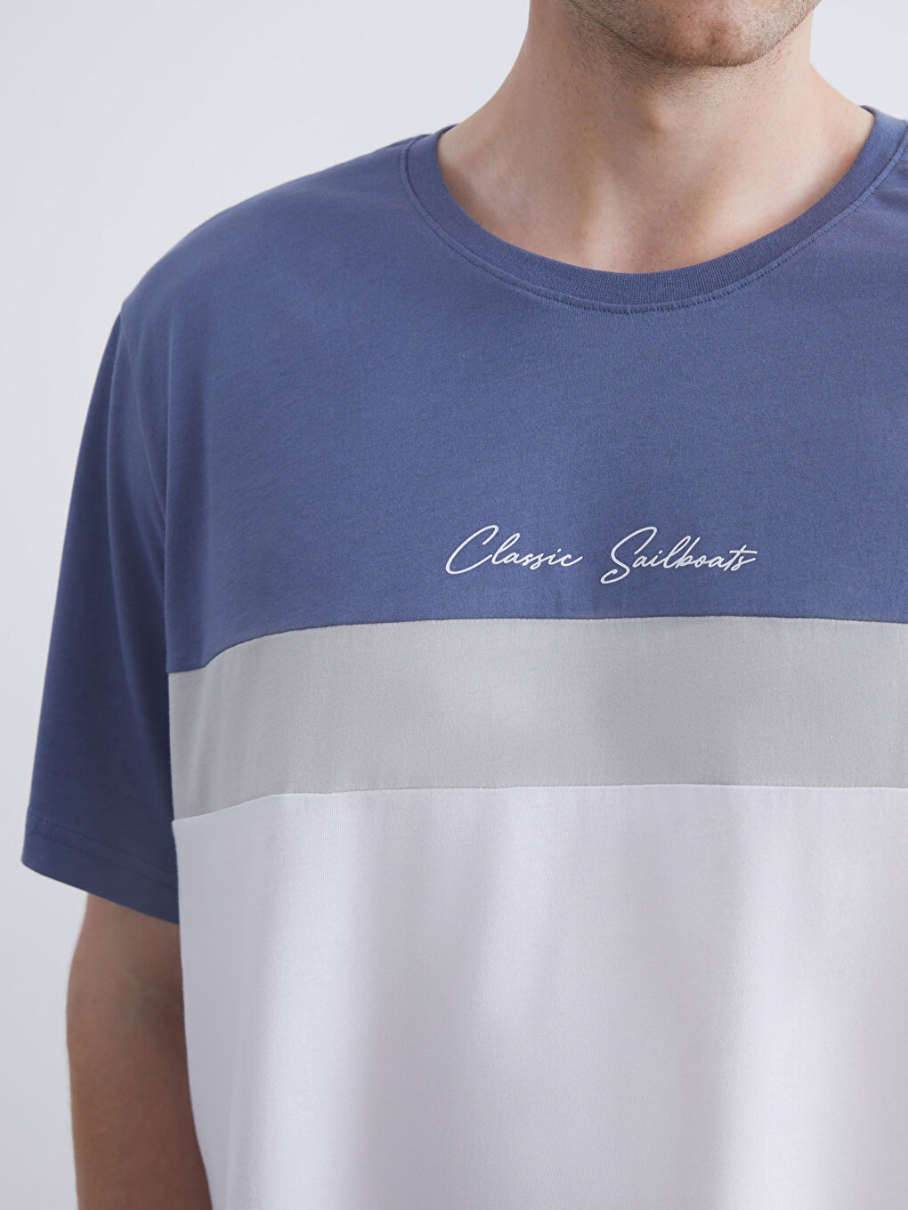 تي شيرت جيرسي بلوك الألوان بياقة دائرية للرجال-2