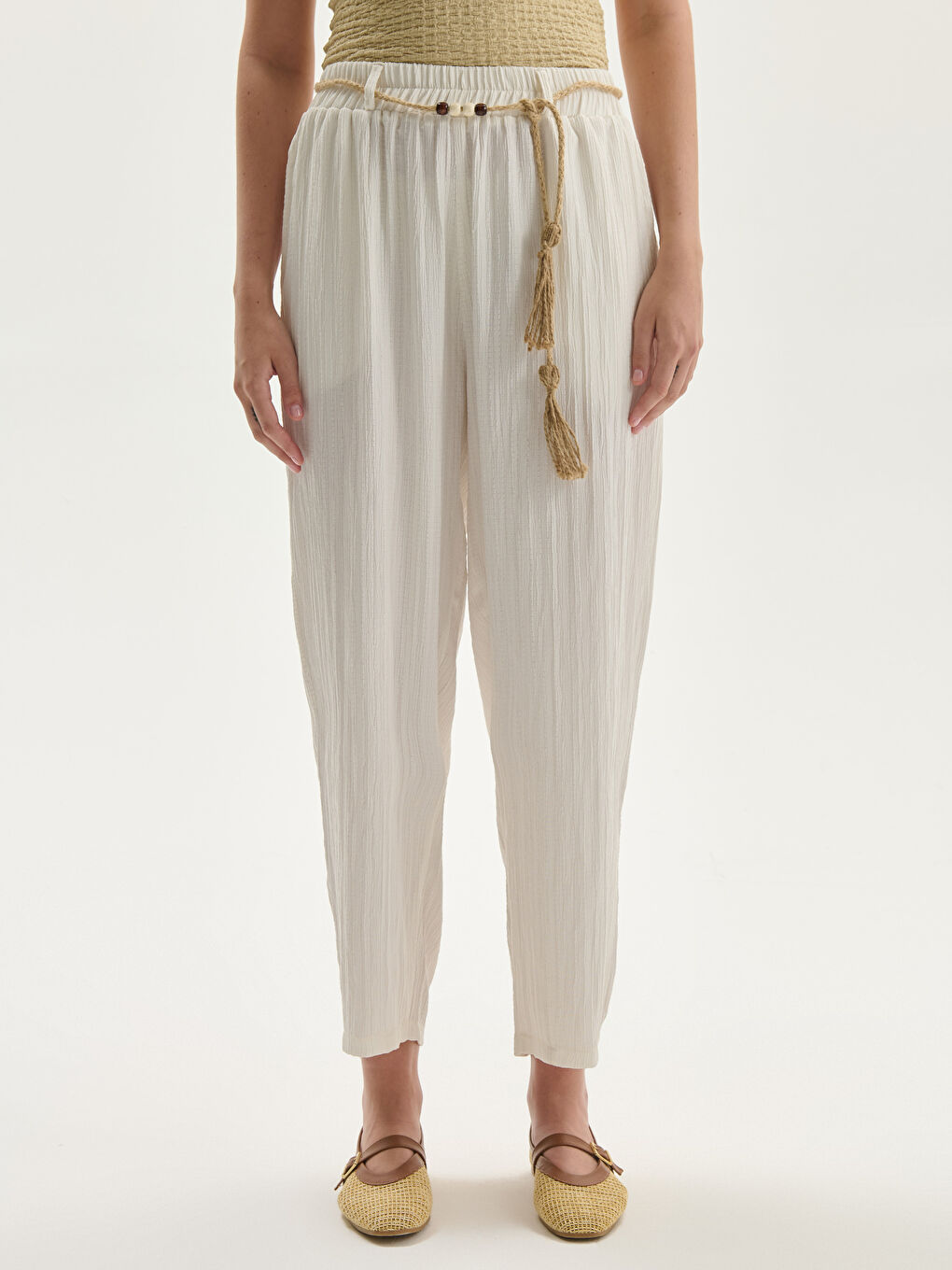 Elasticated Waist Textured Women's Trousers -S5NP90Z8-FEW