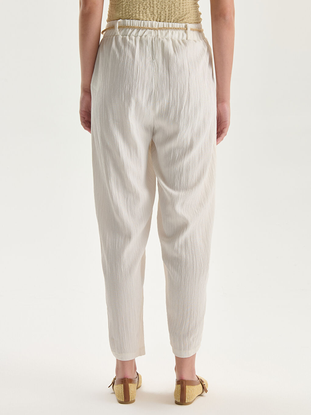 Elasticated Waist Textured Women's Trousers -S5NP90Z8-FEW