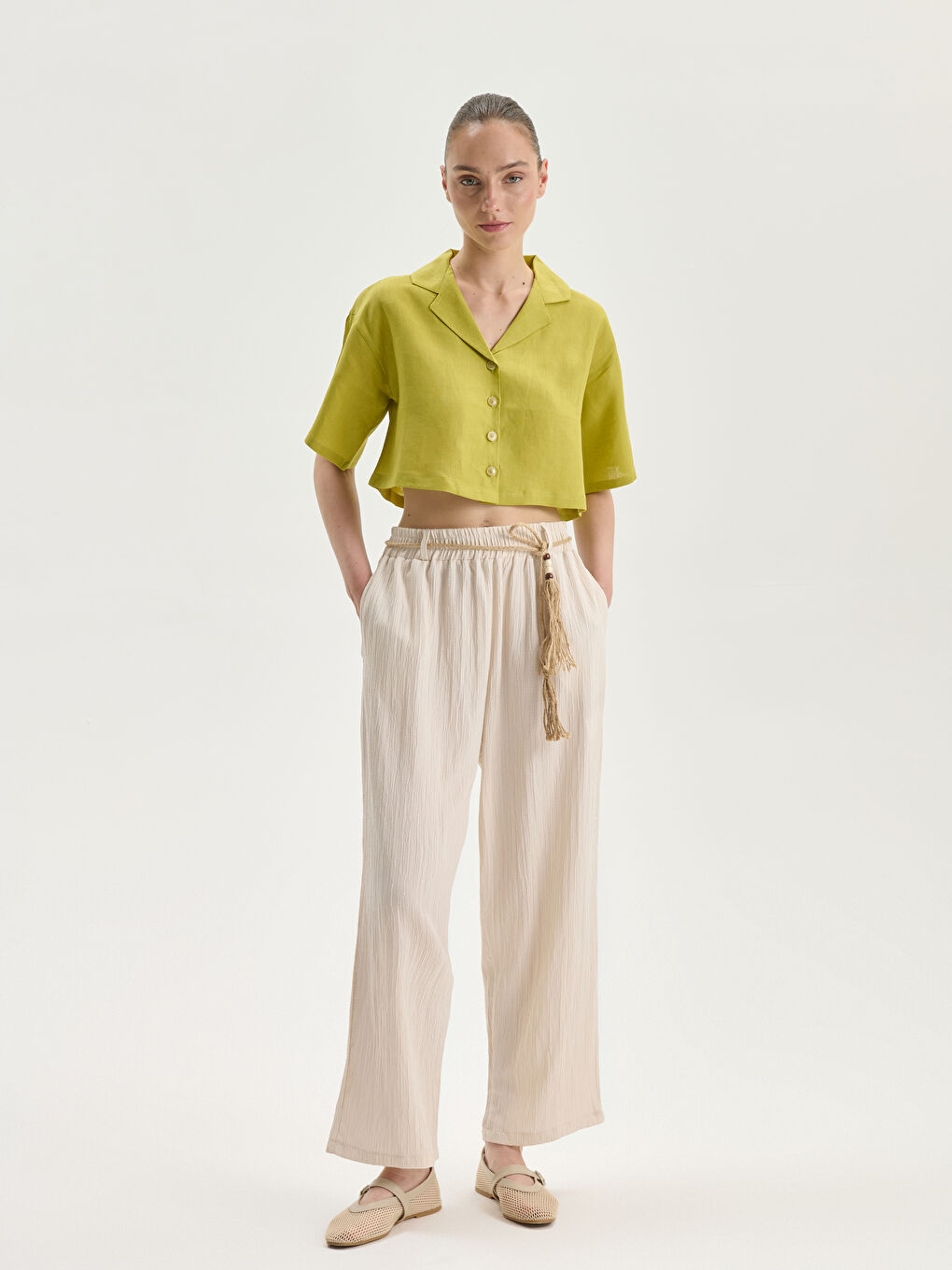 Elasticated Waist Textured Women's Trousers -S5NP90Z8-FPK