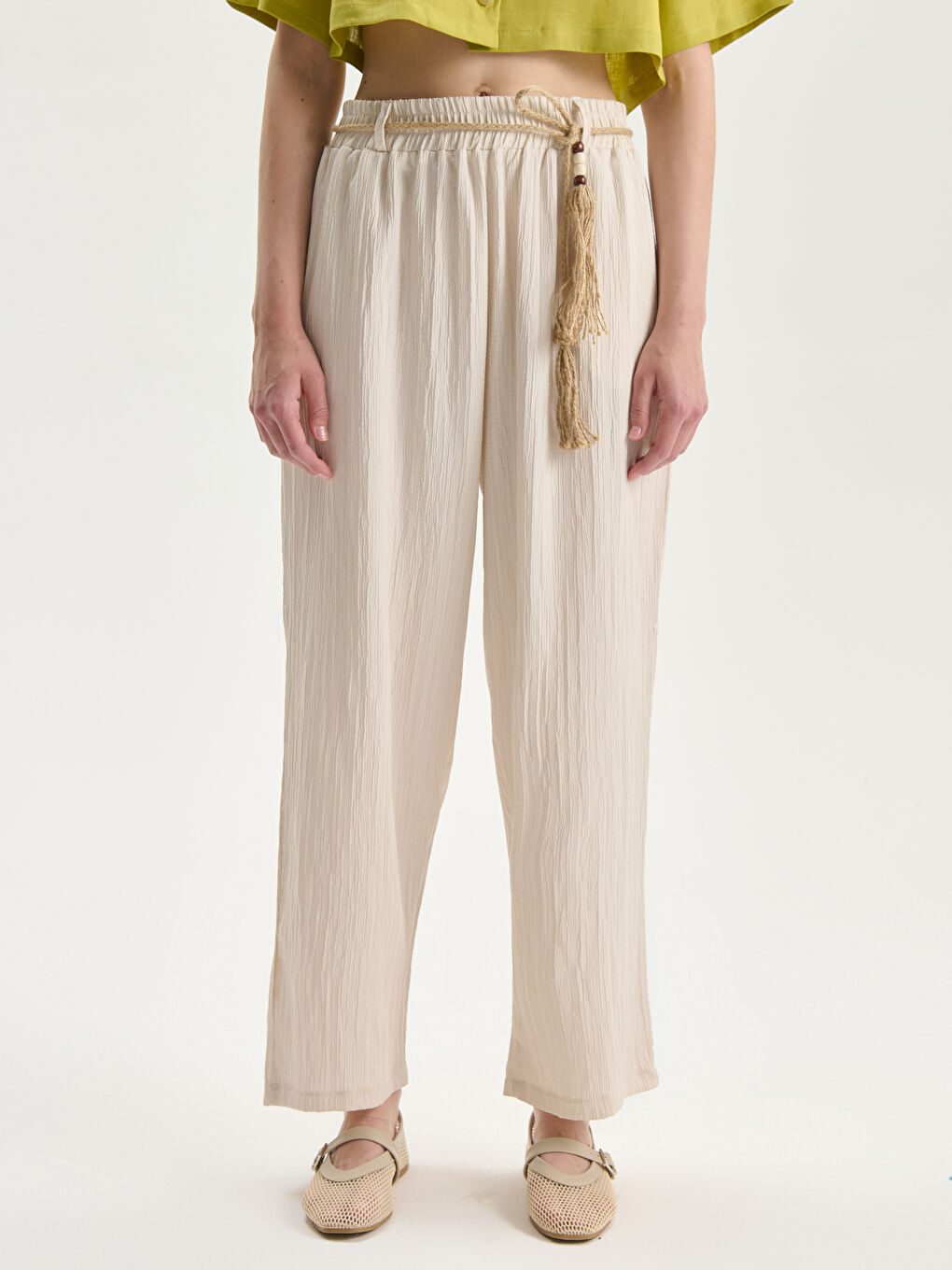 Elasticated Waist Textured Women's Trousers -S5NP90Z8-FPK