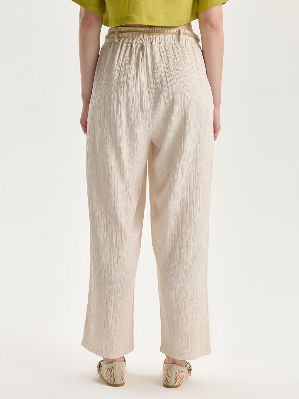 Elasticated Waist Textured Women's Trousers -S5NP90Z8-FPK