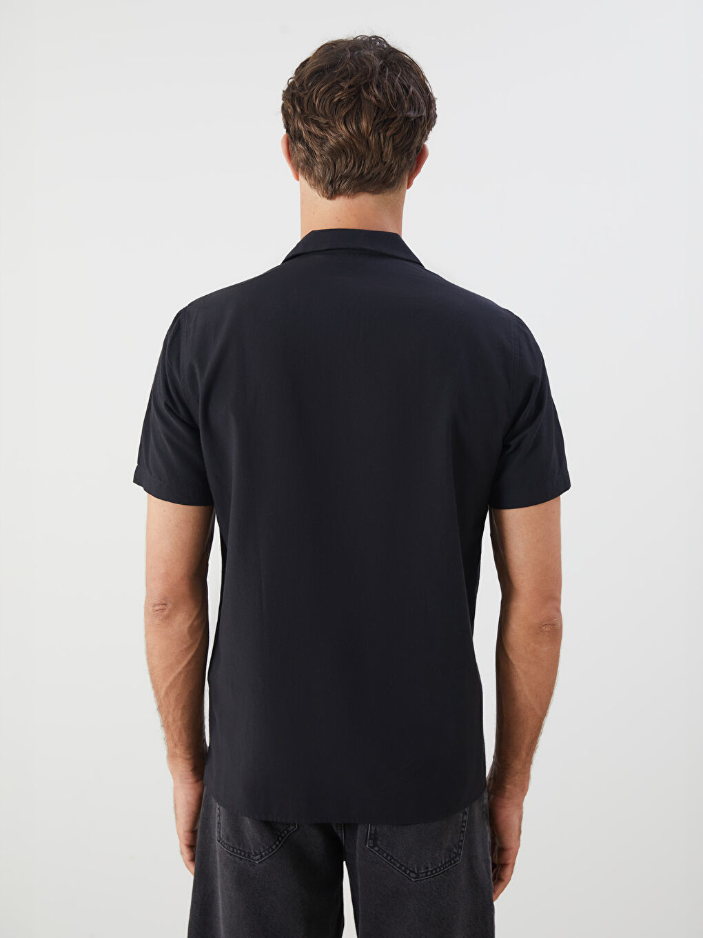 Siyah Regular Fit Modal Karışımlı Erkek Gömlek-3