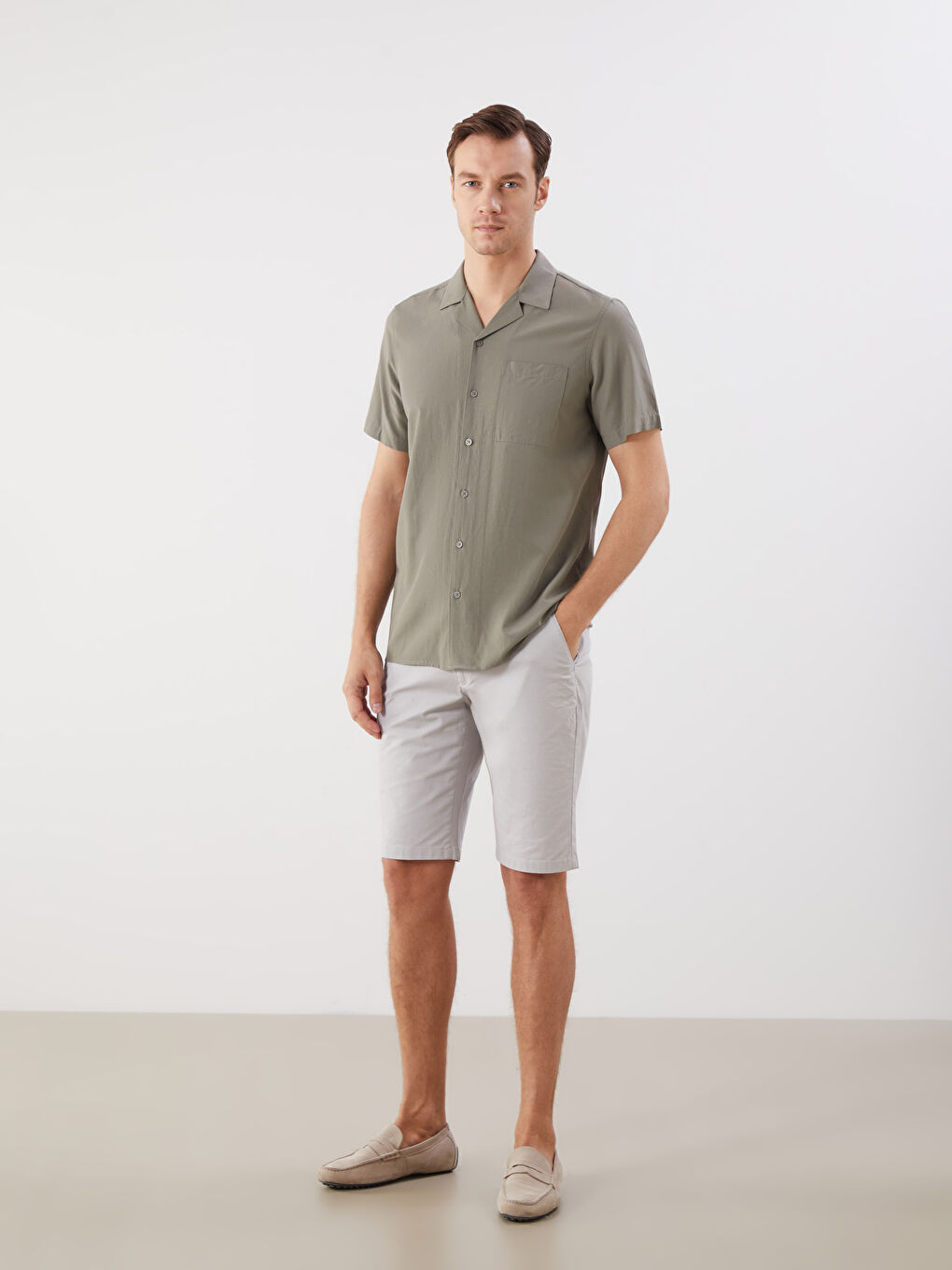 Haki Regular Fit Modal Karışımlı Erkek Gömlek-1