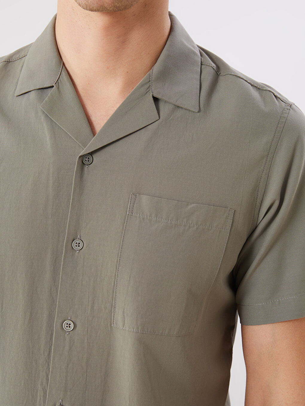 Haki Regular Fit Modal Karışımlı Erkek Gömlek-2