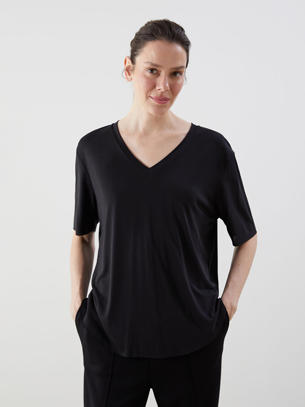 V-Neck Oversize Women's T-Shirt -S5NQ14Z8-CVL