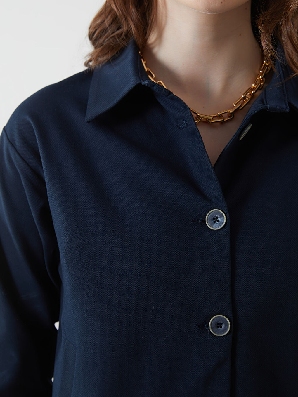 Lacivert Gömlek Yaka Gabardin Kadın Ceket-2