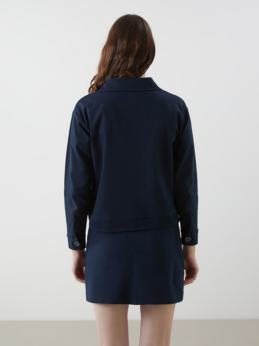 Lacivert Gömlek Yaka Gabardin Kadın Ceket-3