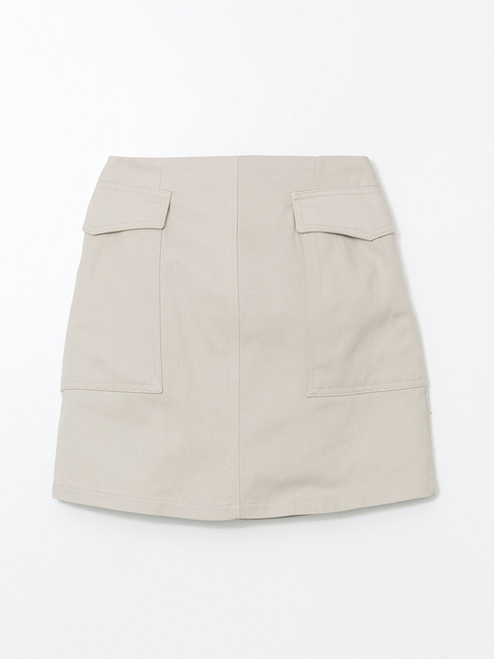 Bej Beli Fermuarlı Gabardin Kadın Mini Etek-4