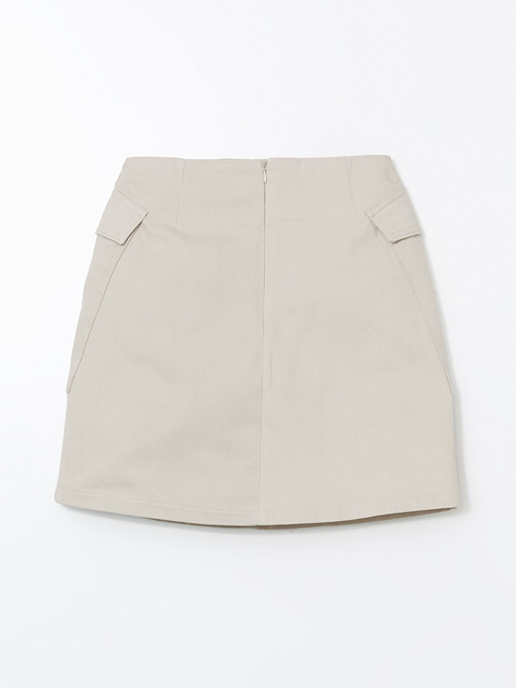 Bej Beli Fermuarlı Gabardin Kadın Mini Etek-5