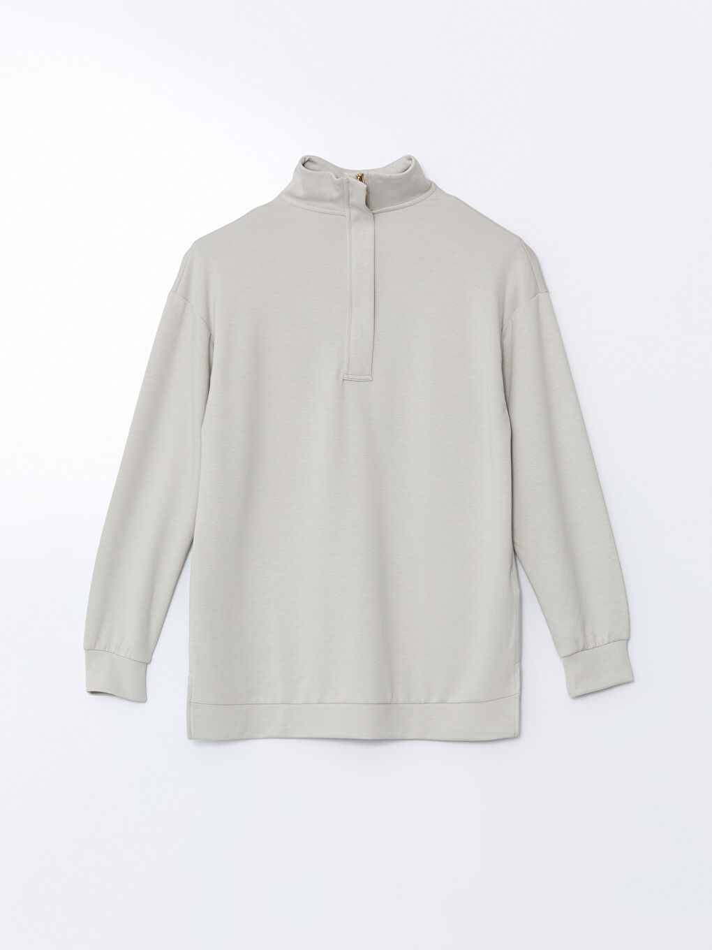 Gri Dik Yaka Kadın Sweatshirt Tunik-4