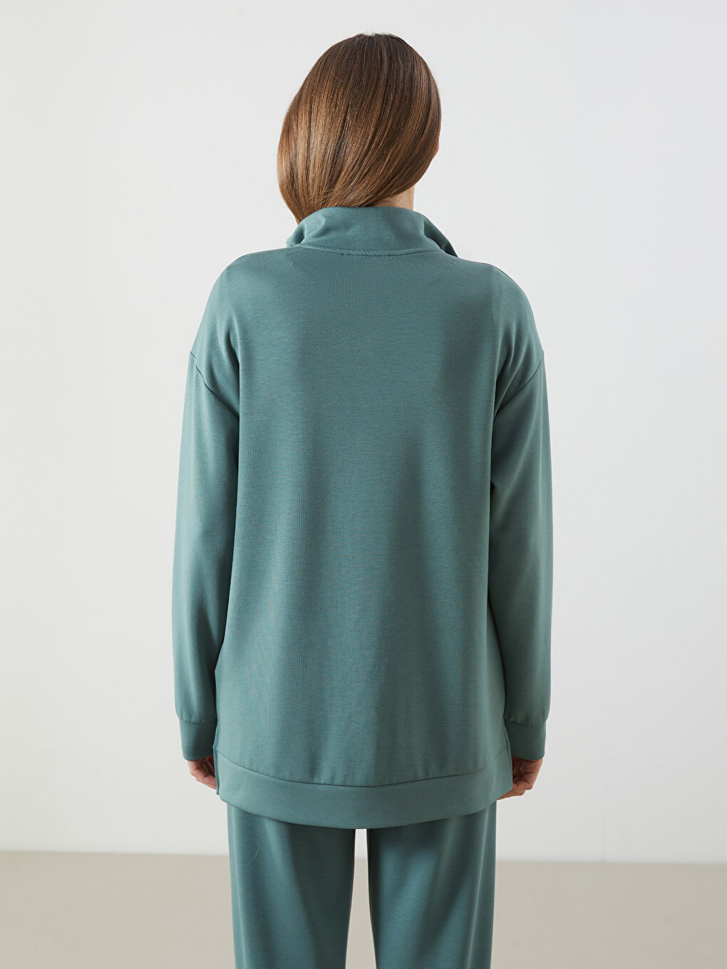 Yeşil Dik Yaka Kadın Sweatshirt Tunik-3