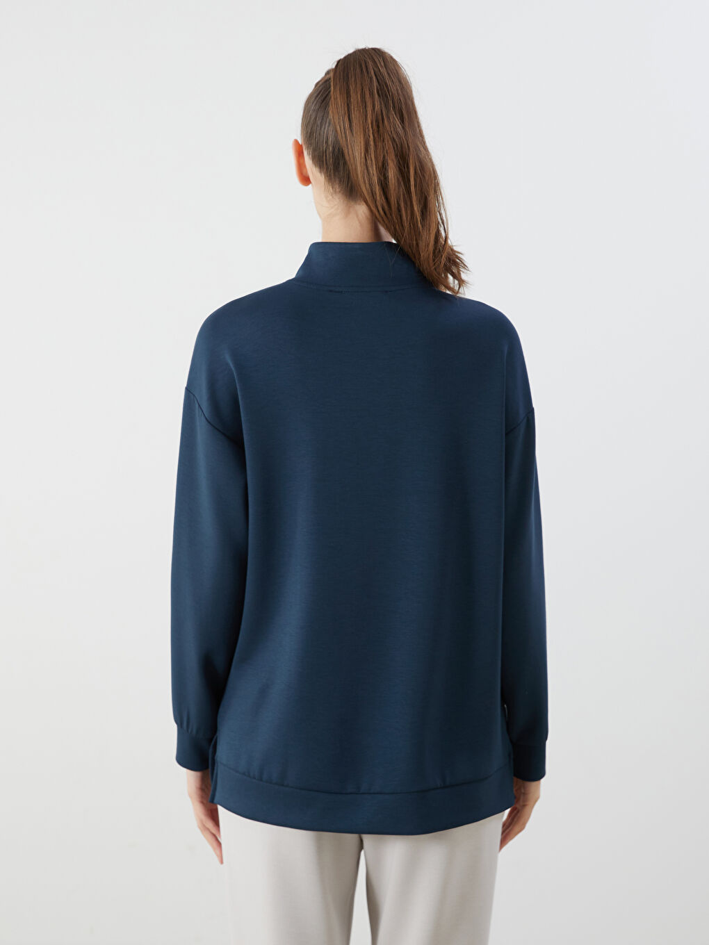 Lacivert Dik Yaka Kadın Sweatshirt Tunik-3