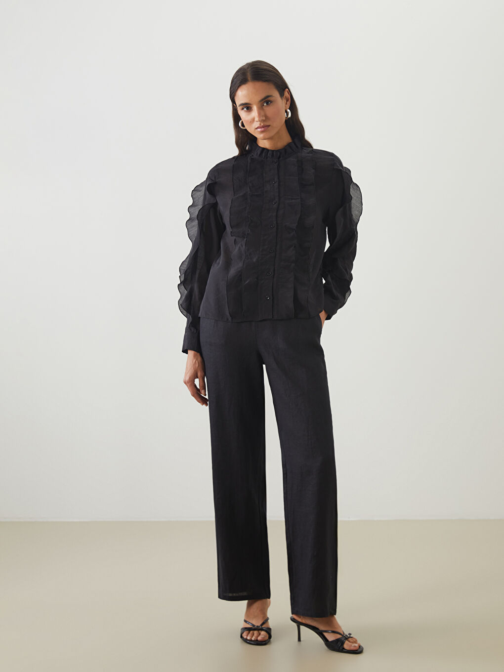 LCW Modest Siyah Beli Lastikli Keten Kadın Pantolon - 1