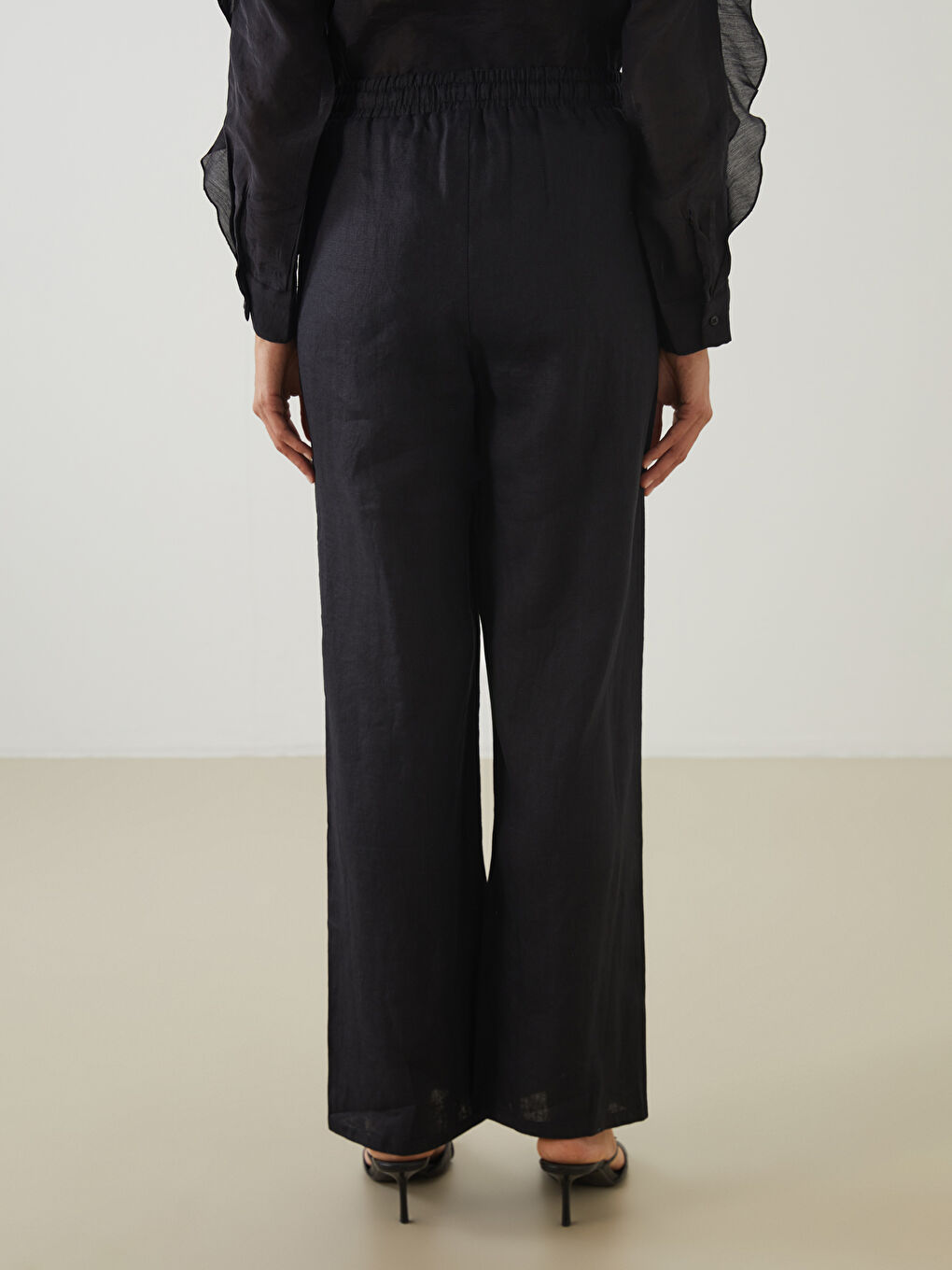 LCW Modest Siyah Beli Lastikli Keten Kadın Pantolon - 4