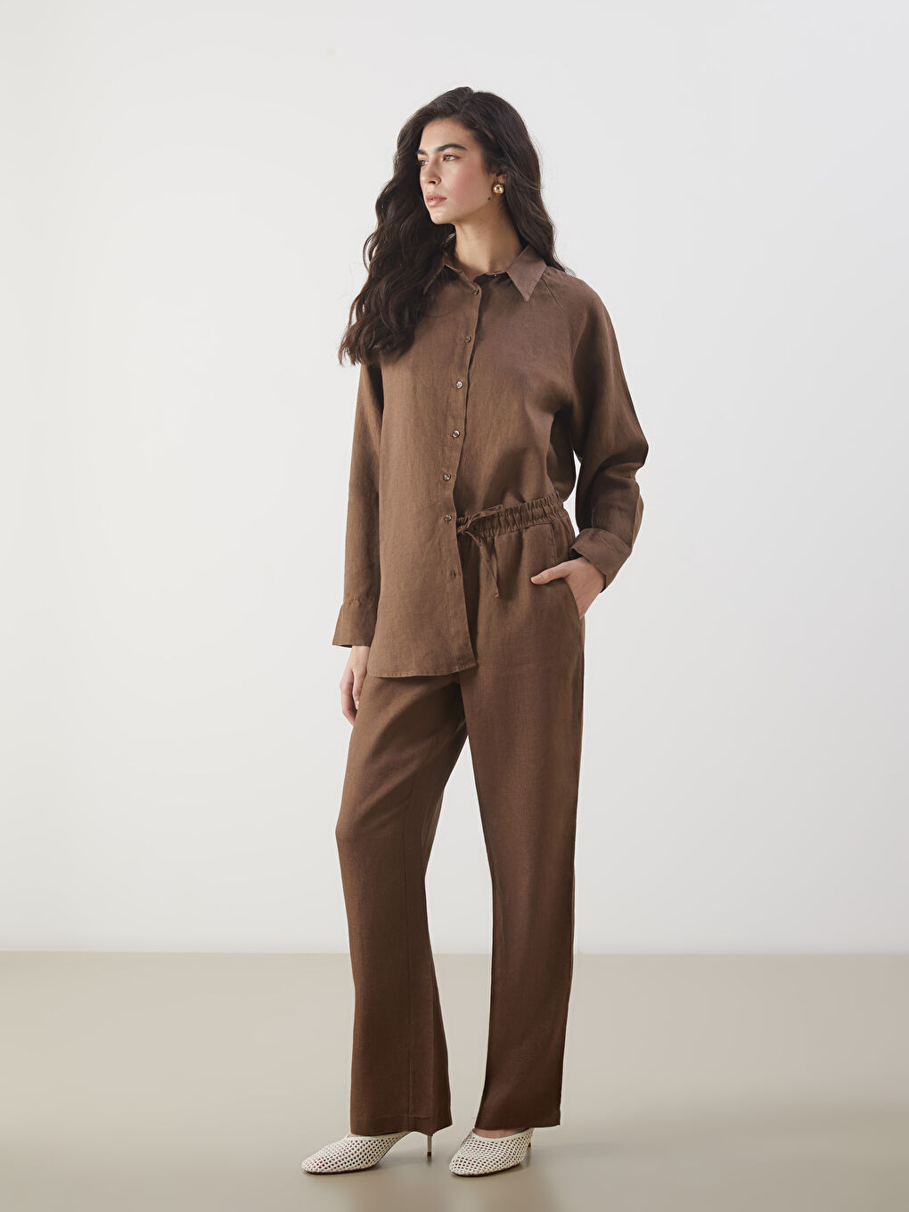 Elasticated Waist Linen Women's Trousers -S5NQ89Z8-HDC