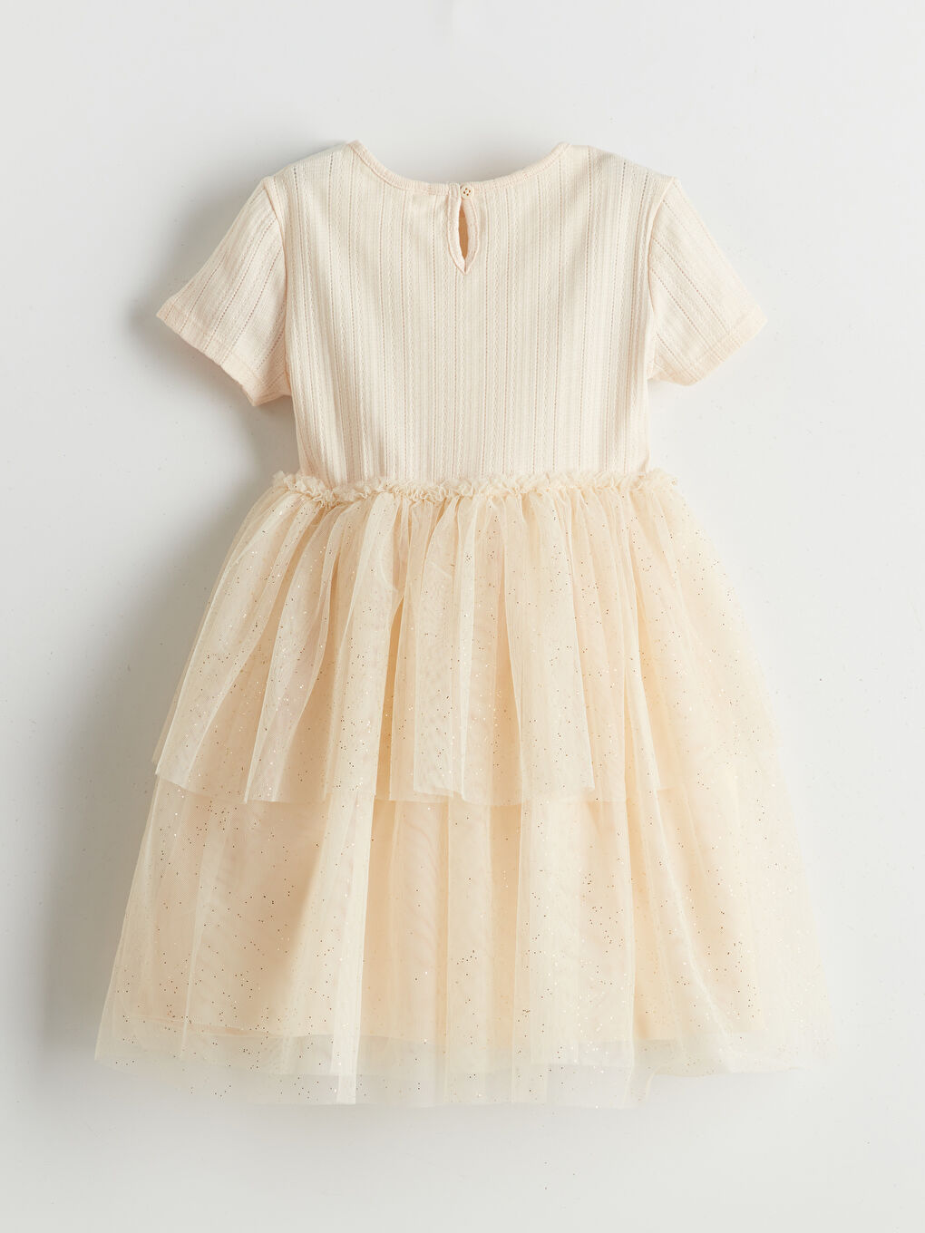 Bej Bisiklet Yaka Kız Çocuk Tütü Elbise-1