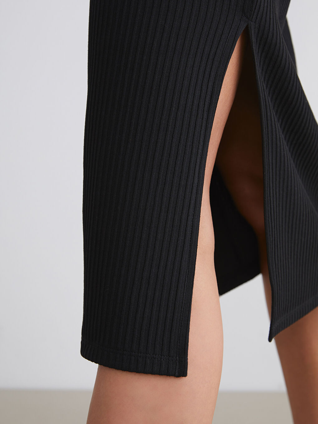 Siyah U Yaka Fitilli Bodycon Elbise-2