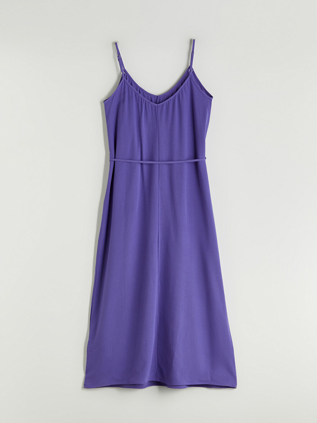 Mor V Yaka A Kesim Keten Karışımlı Elbise-4