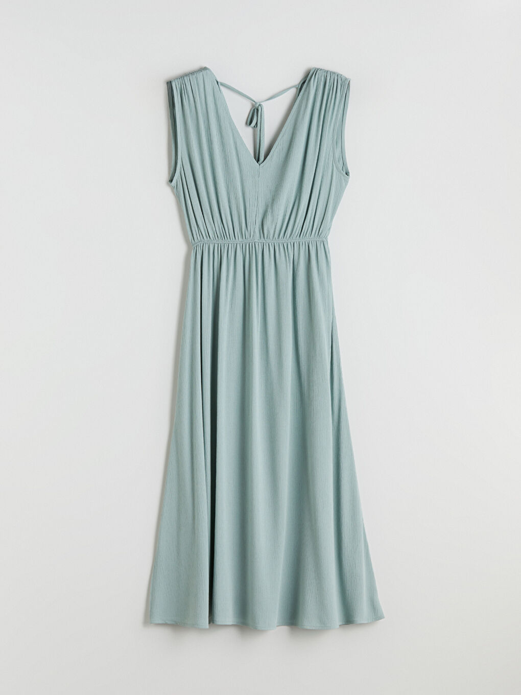 Yeşil V Yaka Belden Oturtmalı Elbise-4