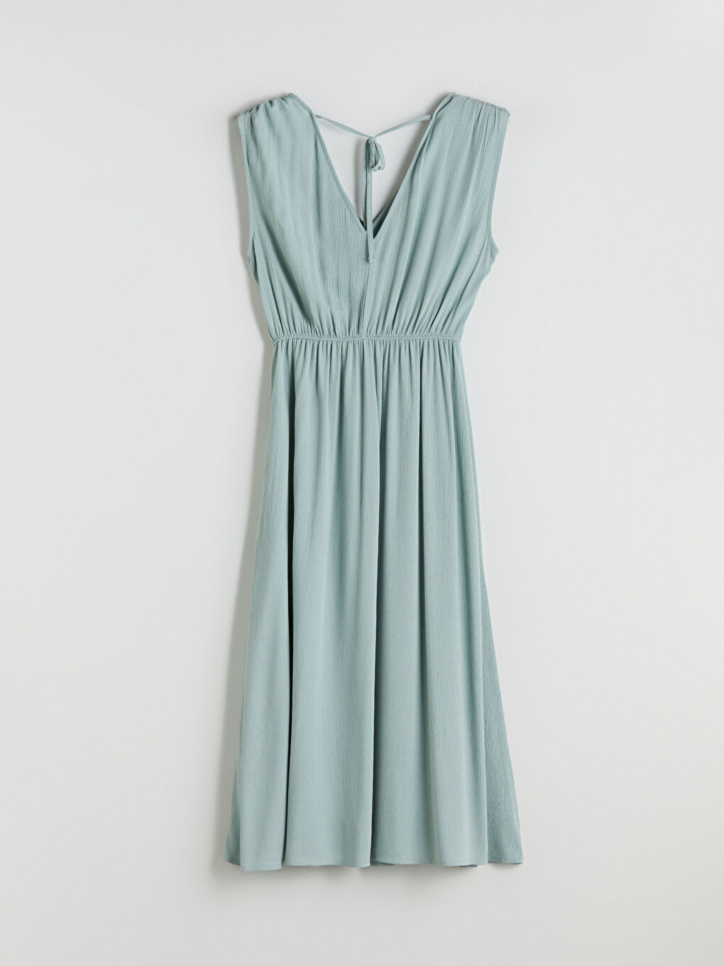 Yeşil V Yaka Belden Oturtmalı Elbise-5