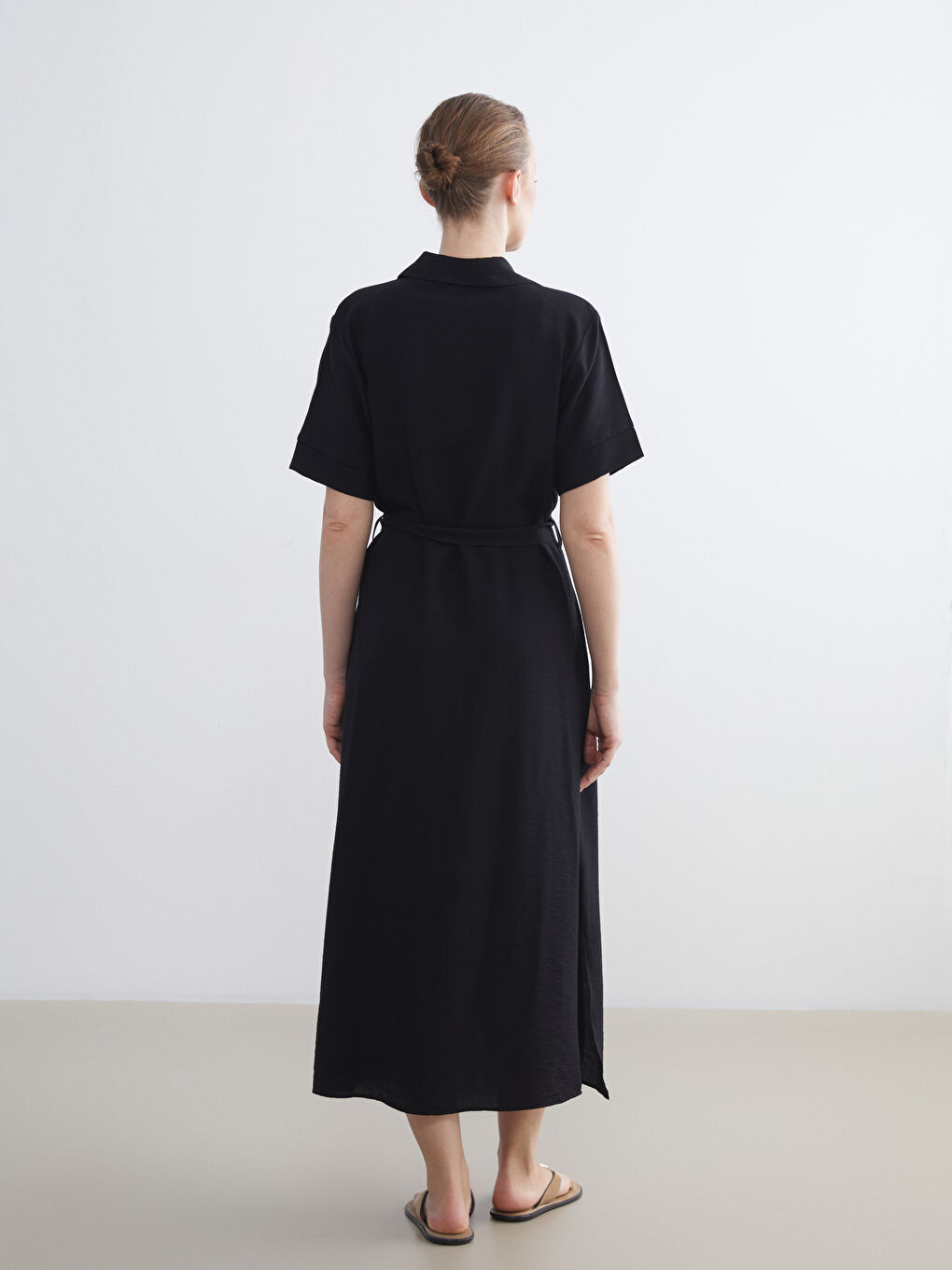 Siyah Beli Kuşaklı Gömlek Elbise-3