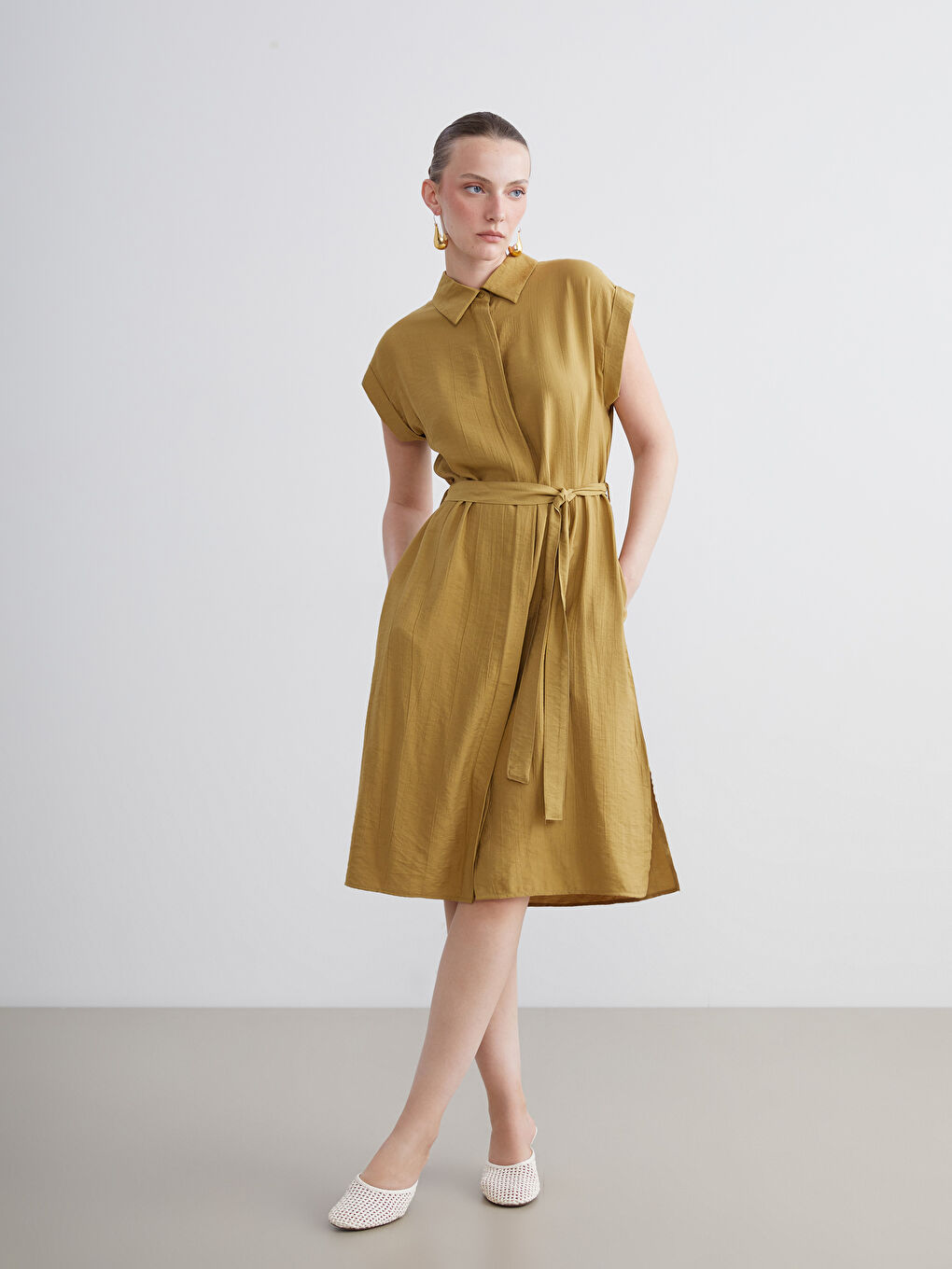 LCWAIKIKI Classic Woman GREEN Shirt Dress -S5NR17Z8-GRS