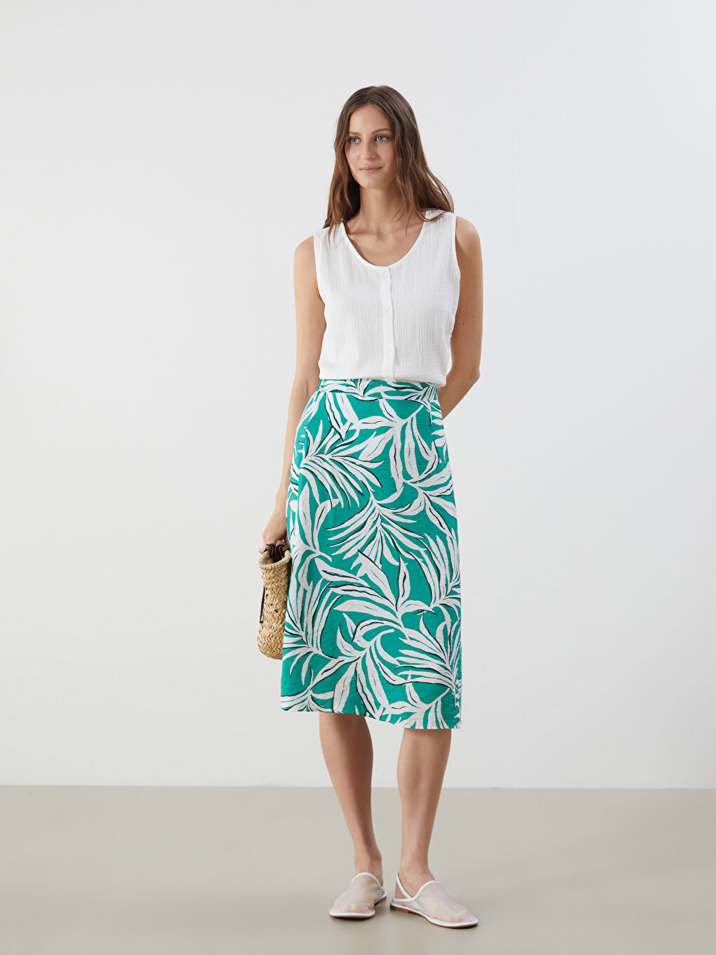 Elasticated Waist Floral A-Line Skirt -S5NR28Z8-LRR