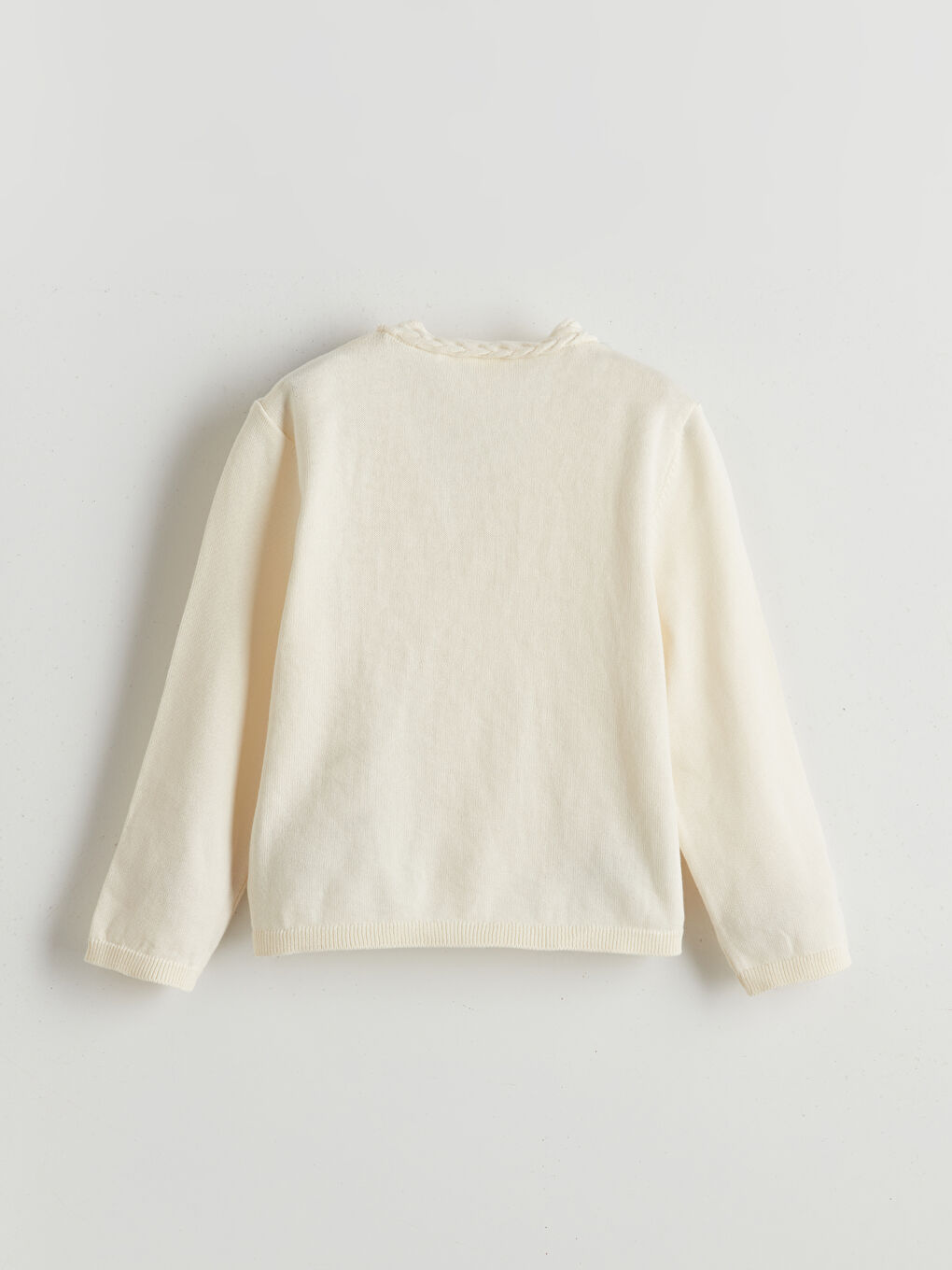 Ekru V Yaka Pamuklu Kız Çocuk Hırka-1