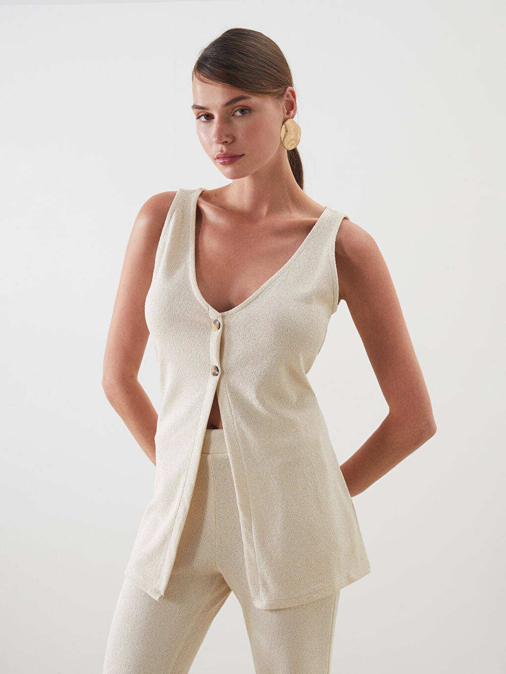 LCW Vision V-Neck Women's Waistcoat -S5NR37Z8-G7K