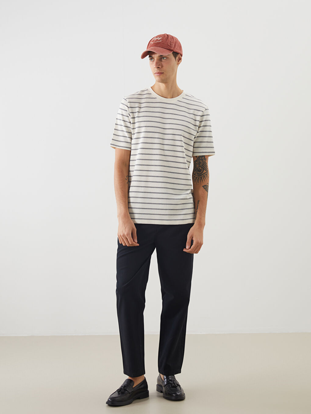 Crew Neck Short Sleeve Striped Men's T-Shirt -S5NS07Z8-LE0