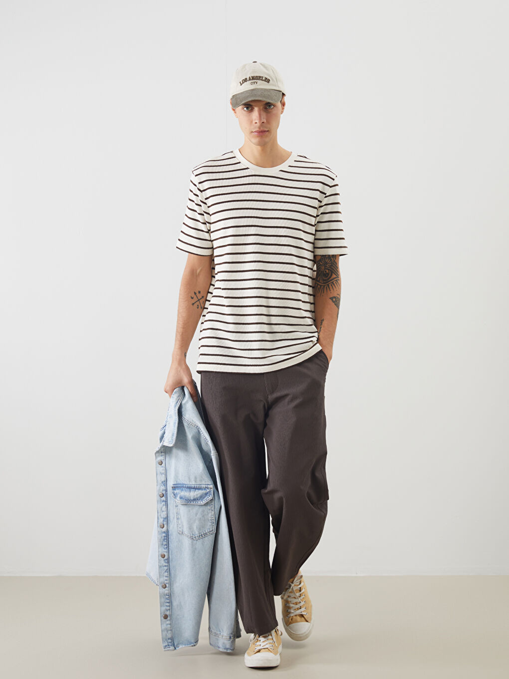 Crew Neck Short Sleeve Striped Men's T-Shirt -S5NS07Z8-LEW