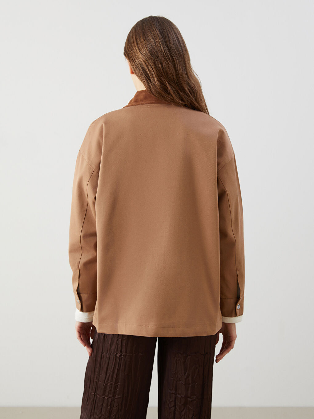 LCW Modest Kahverengi Gömlek Yaka Oversize Kadın Ceket - 3